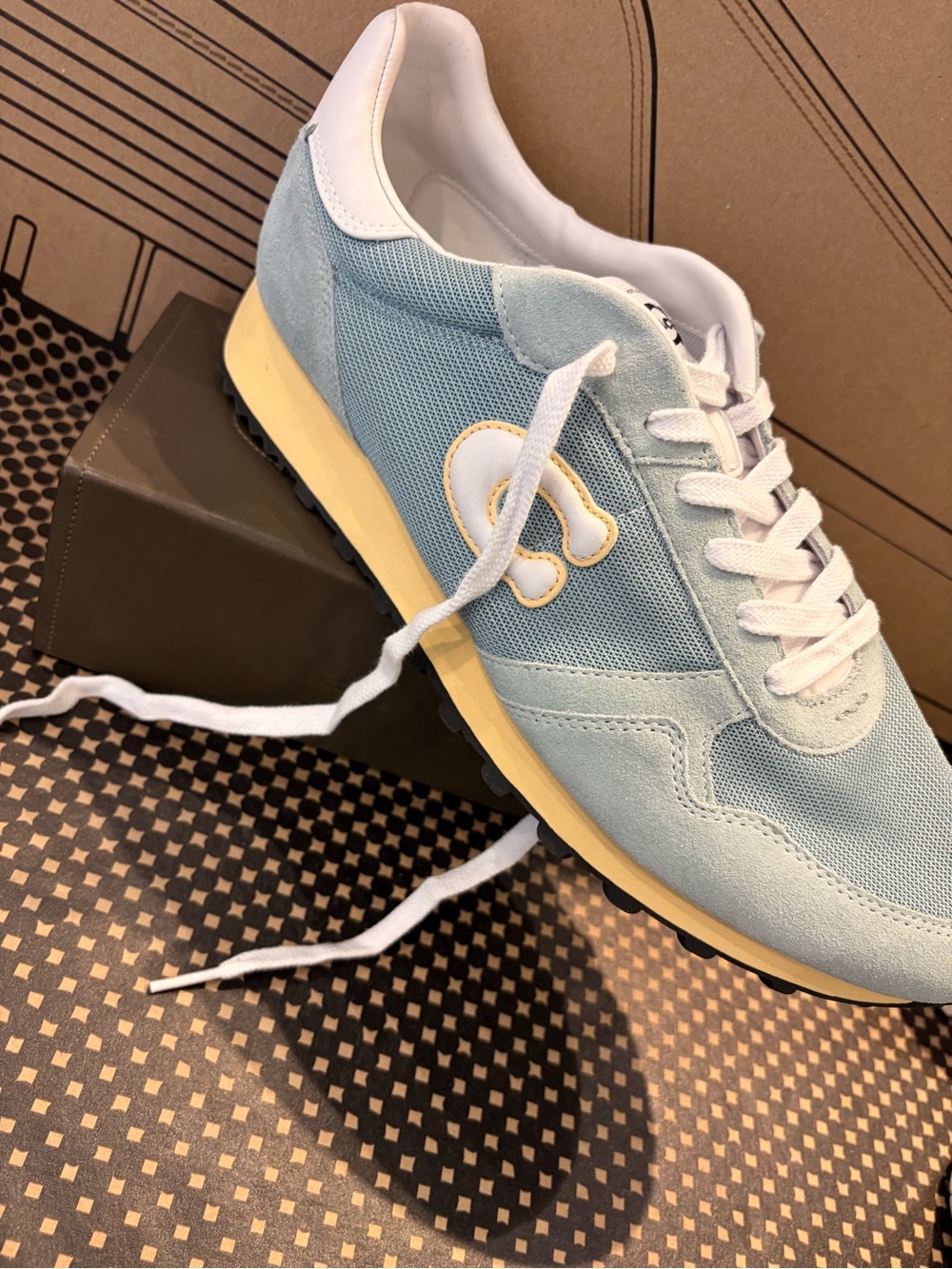 Coach Men's Light Blue Suede & Mesh Sneakers with White Trim